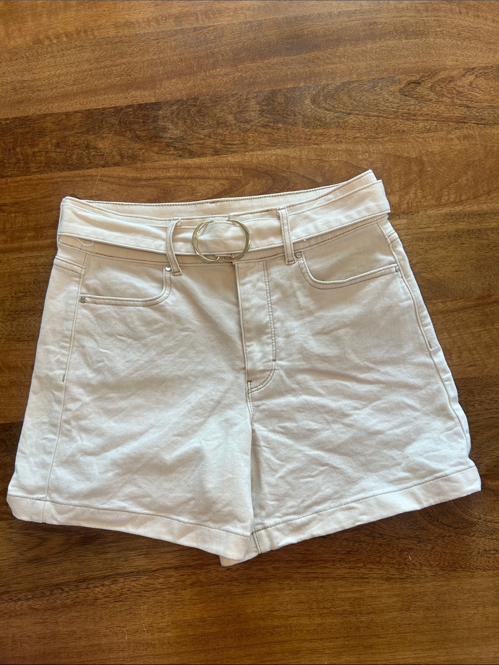 White House Black Market High-Rise Cream Belted Women's Shorts